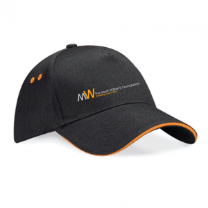 Black and orange Mark Williams Foundation adult baseball cap with the foundation logo embroidered on the front